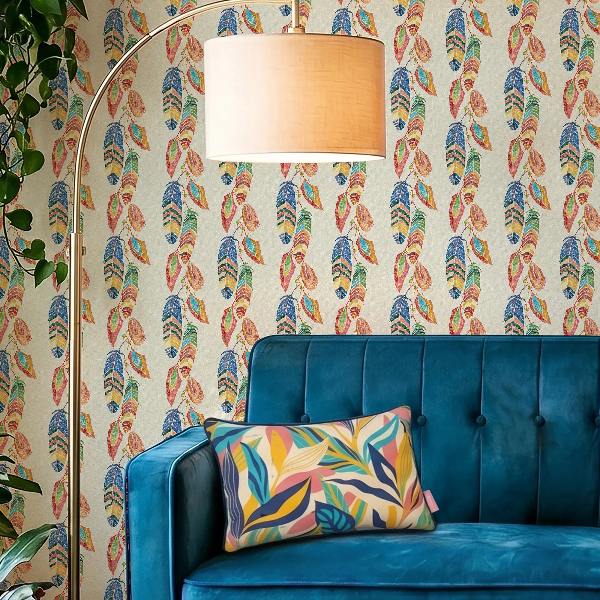 Soft Ladder Wallpaper in Multicoloured on Cream