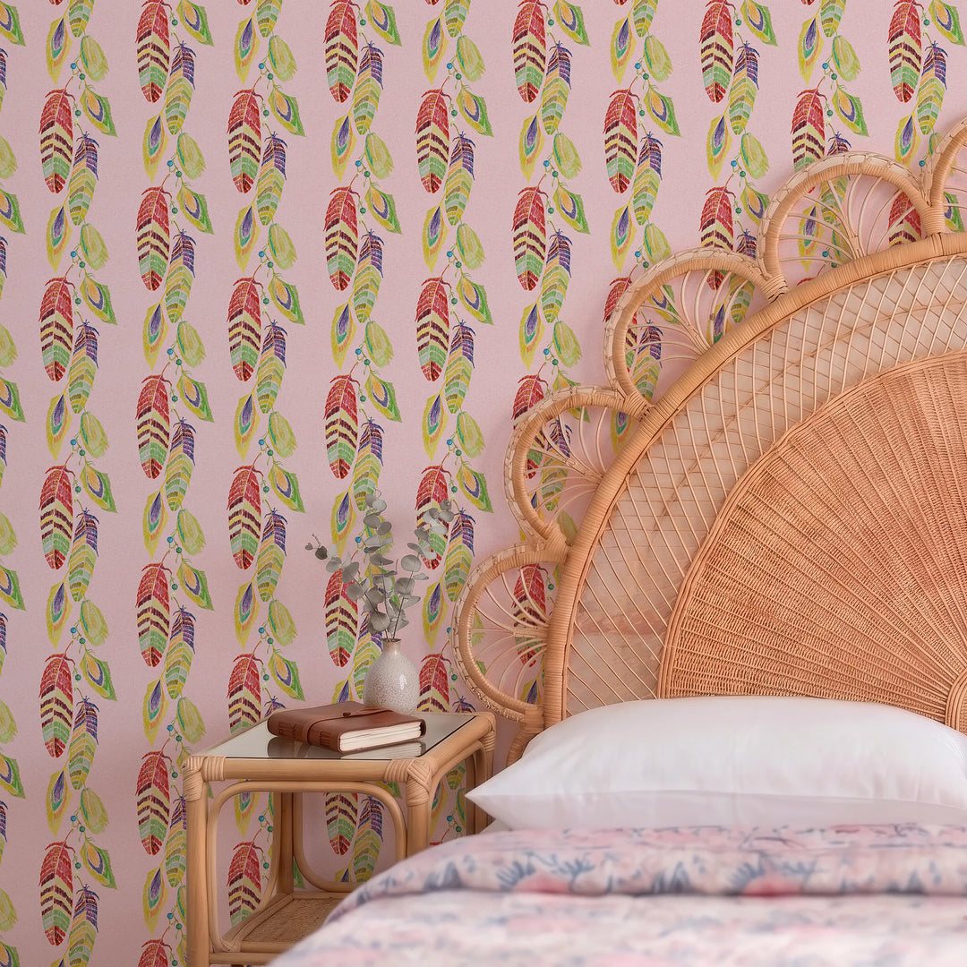 Soft Ladder Wallpaper in Multicoloured on Sweet Pink