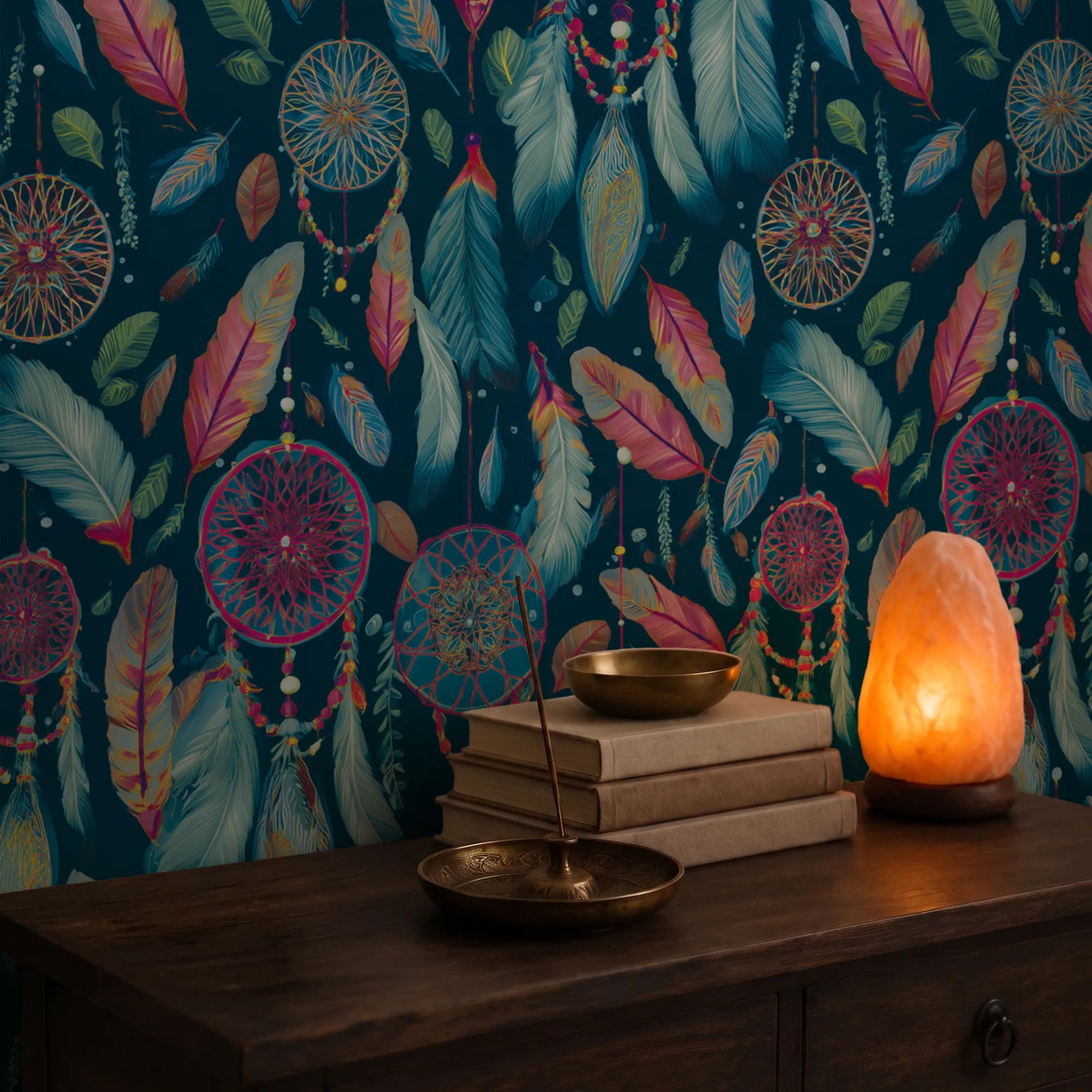 Midnight Dreams Wallpaper in Midnight Navy and Pink