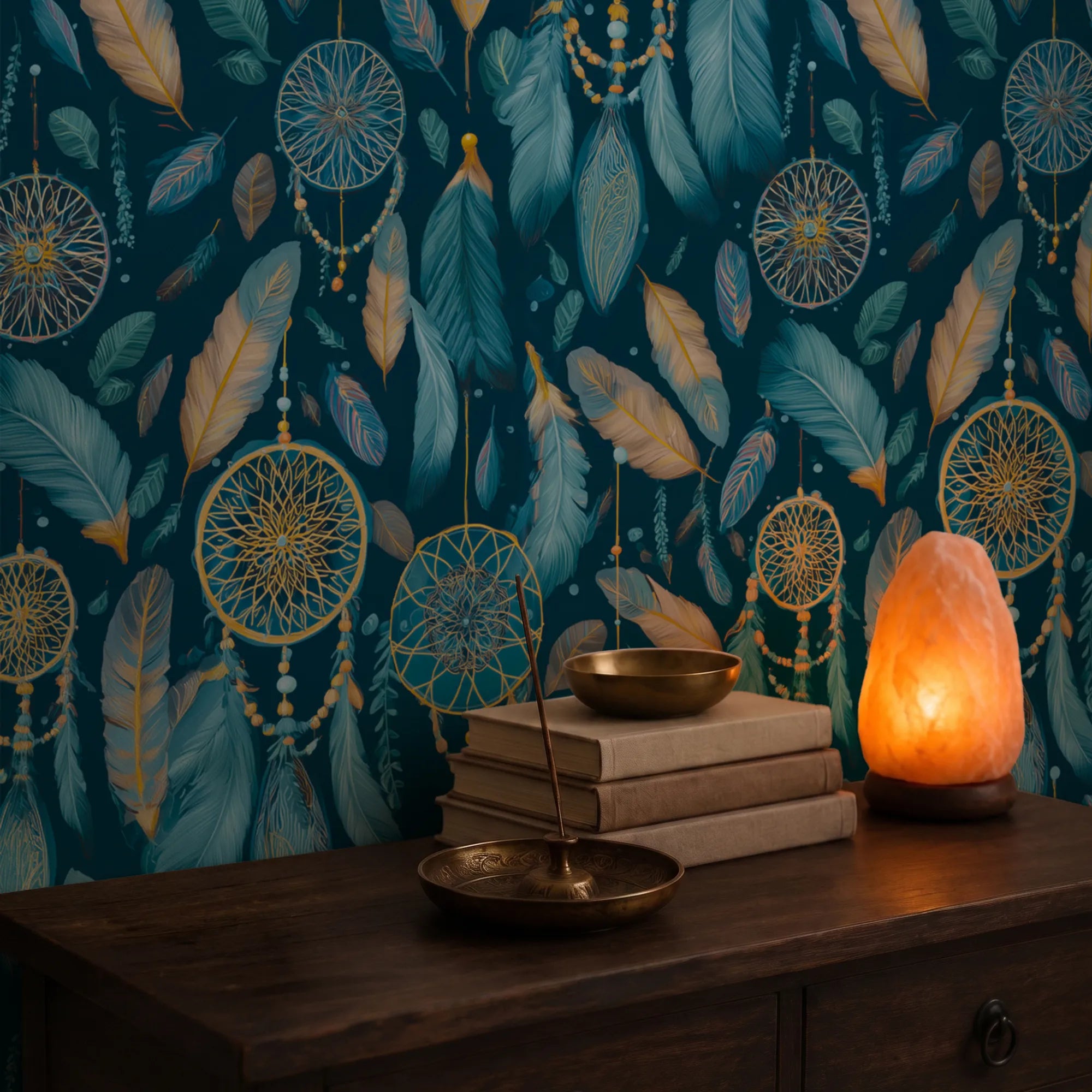Midnight Dreams Wallpaper in Midnight Navy and Yellow