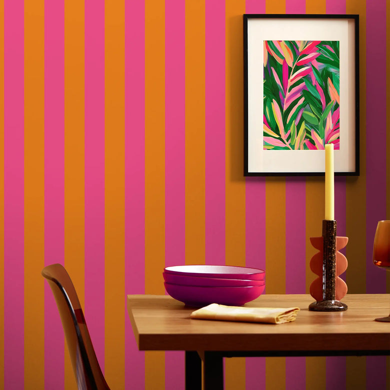 Signature Stripe Wallpaper in I'm Blushing Pink and Mandarin Orange