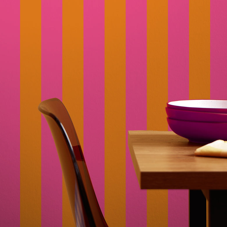 Signature Stripe Wallpaper in I'm Blushing Pink and Mandarin Orange