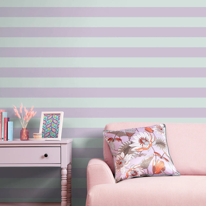 Signature Stripe Wallpaper in Harmony Lilac and Elderflower Green