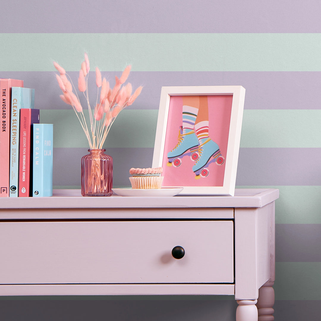 Signature Stripe Wallpaper in Harmony Lilac and Elderflower Green