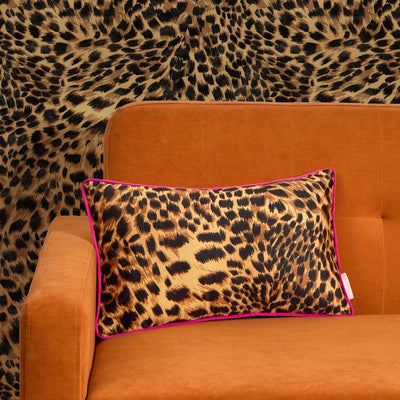 Lady Leopard Bolster Cushion in Authentic Brown and Black