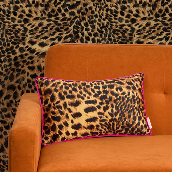 Lady Leopard Bolster Cushion in Authentic Brown and Black
