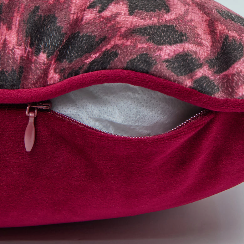 Lady Leopard Bolster Cushion in Bold Burgundy