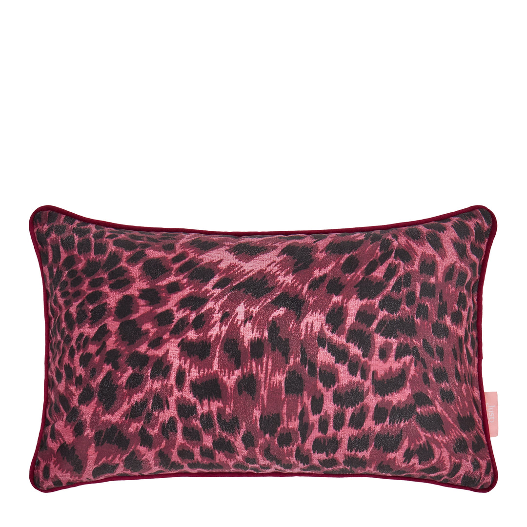 Lady Leopard Bolster Cushion in Bold Burgundy