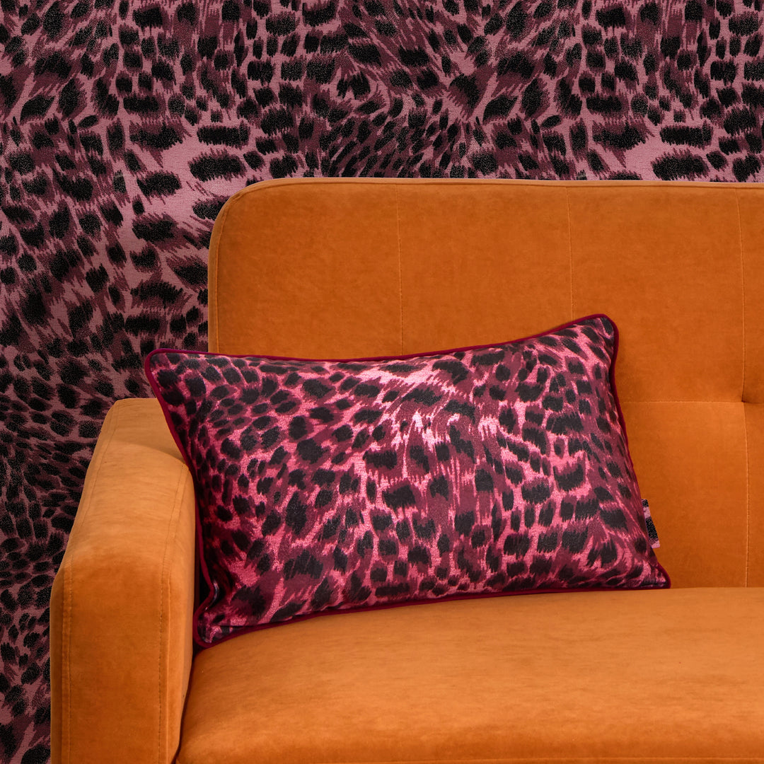 Lady Leopard Bolster Cushion in Bold Burgundy