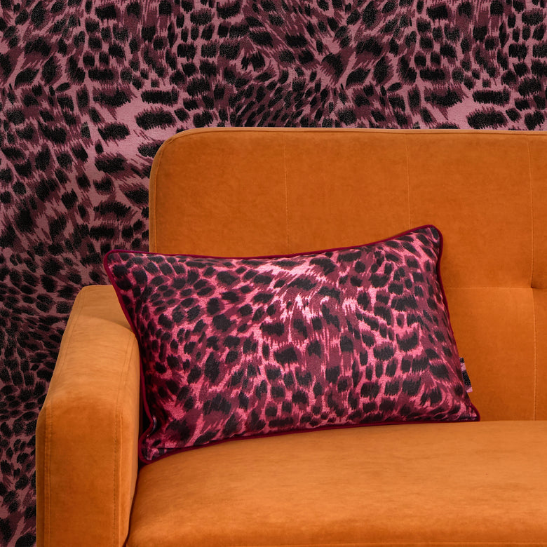 Lady Leopard Bolster Cushion in Bold Burgundy