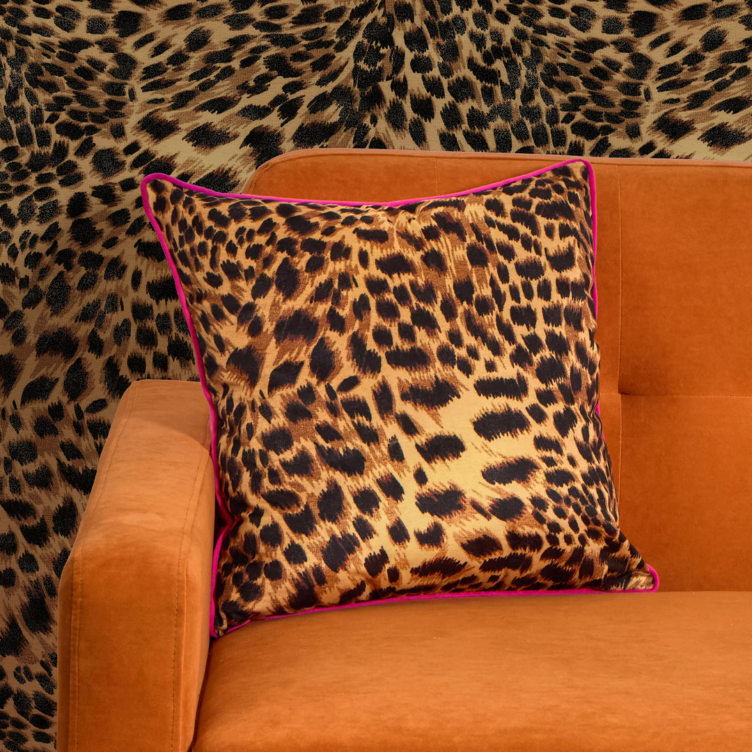 Lady Leopard Square Cushion in Authentic Brown and Black