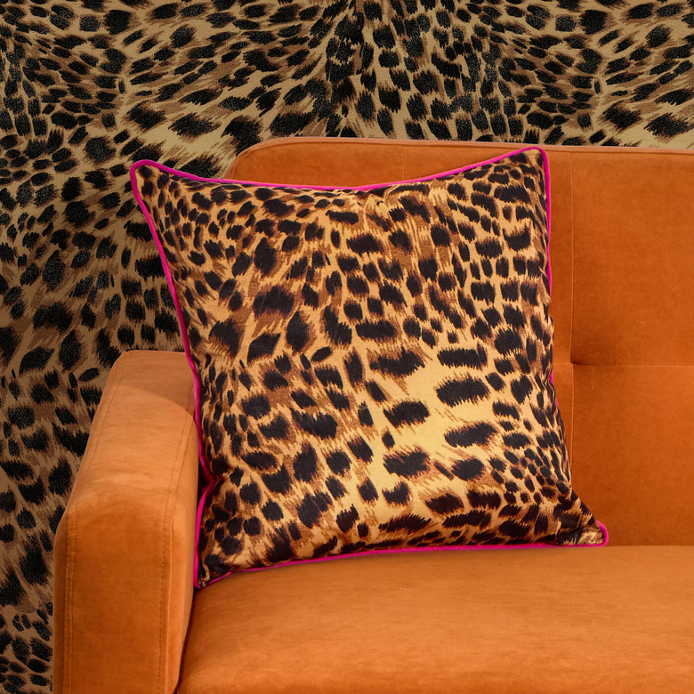 Lady Leopard Square Cushion in Authentic Brown and Black