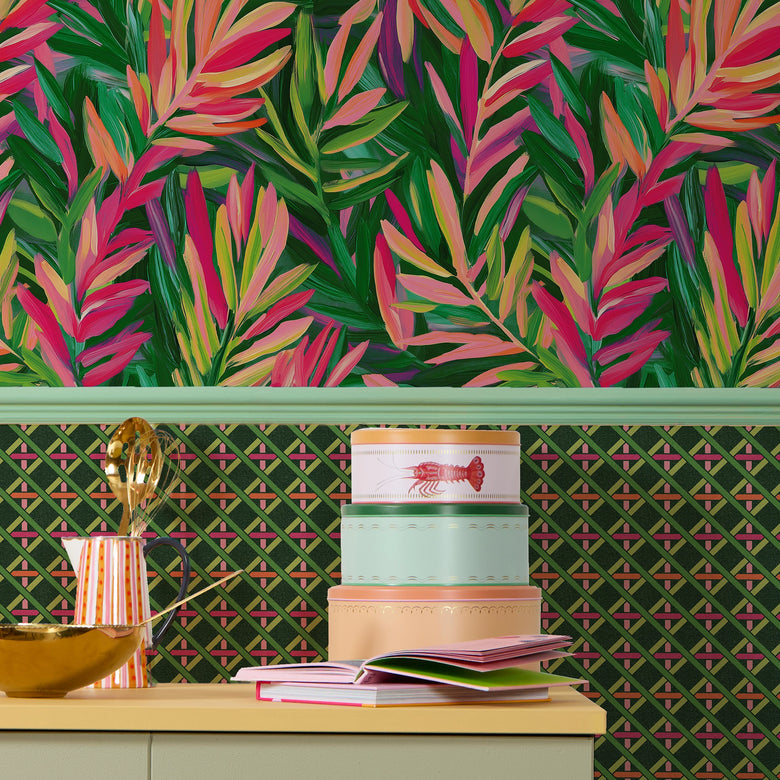 Let's get Tropical Wallpaper in Greens and Brights