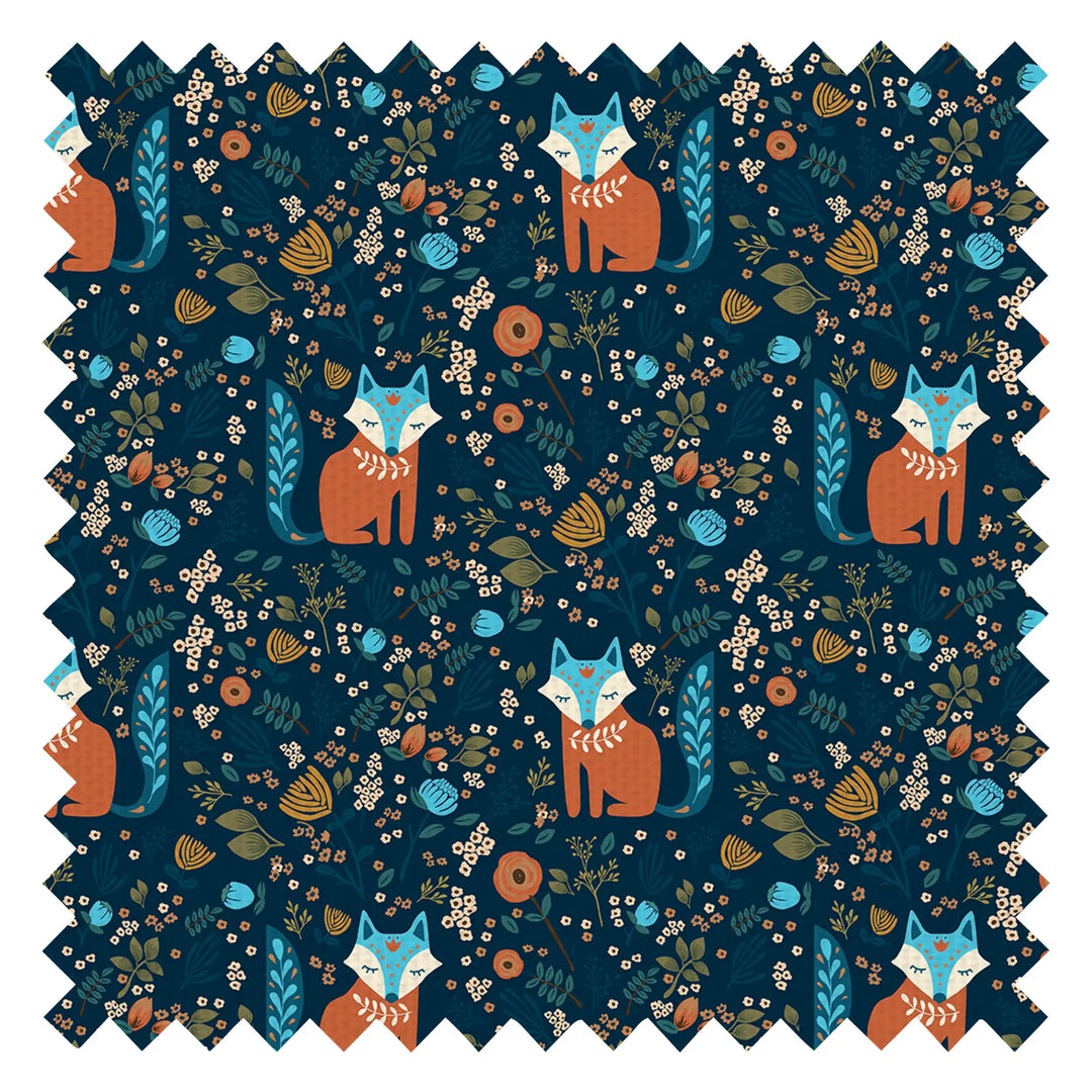 Let's Make A Den Fabric in Midnight Blue and Fox Orange