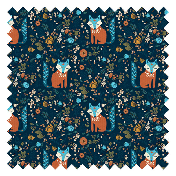 Let's Make A Den Fabric in Midnight Blue and Fox Orange