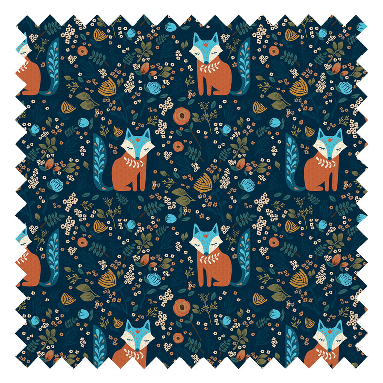 Let's Make A Den Fabric in Midnight Blue and Fox Orange