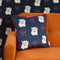 Lucky Cat Square Cushion in Navy, Jasmine White and Crimson