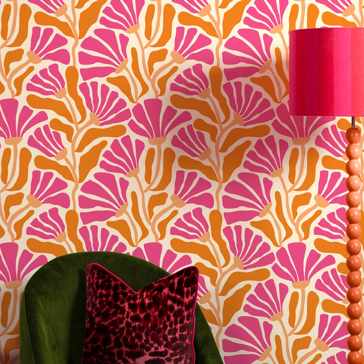 Mad for Matisse Wallpaper in Raspberry and Orange Fizz – Lust Home