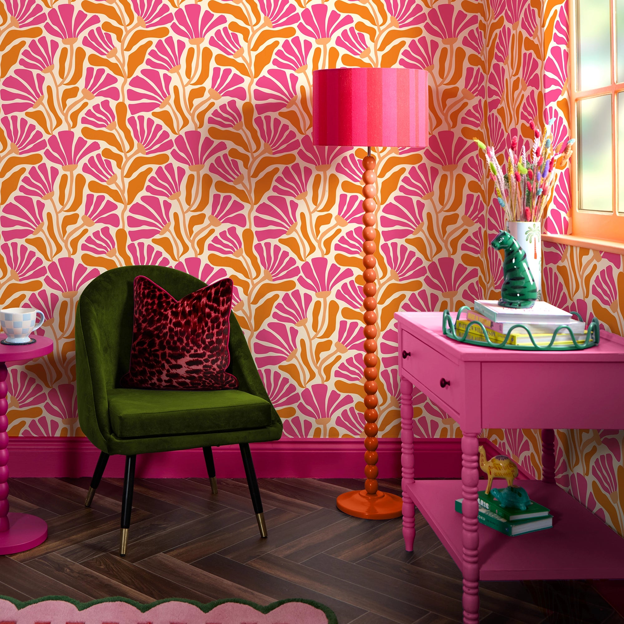 Mad for Matisse Wallpaper in Raspberry and Orange Fizz