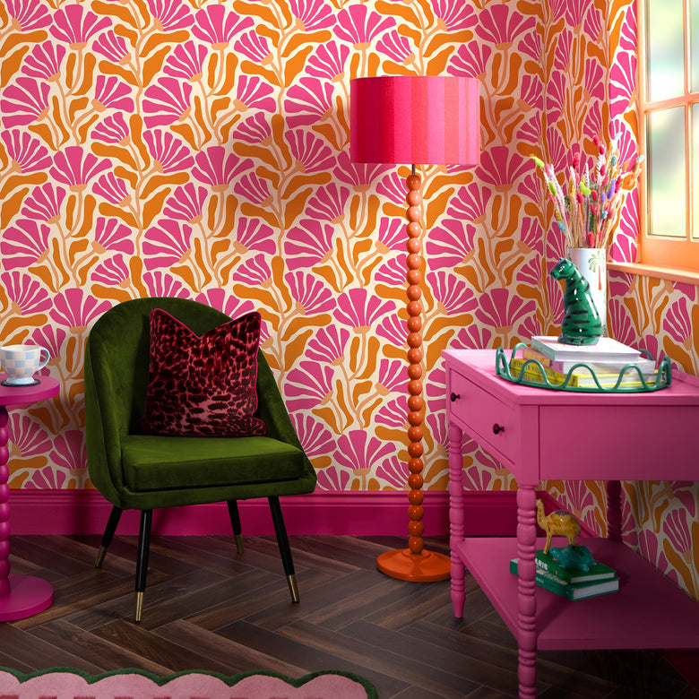 Mad for Matisse Wallpaper in Raspberry and Orange Fizz