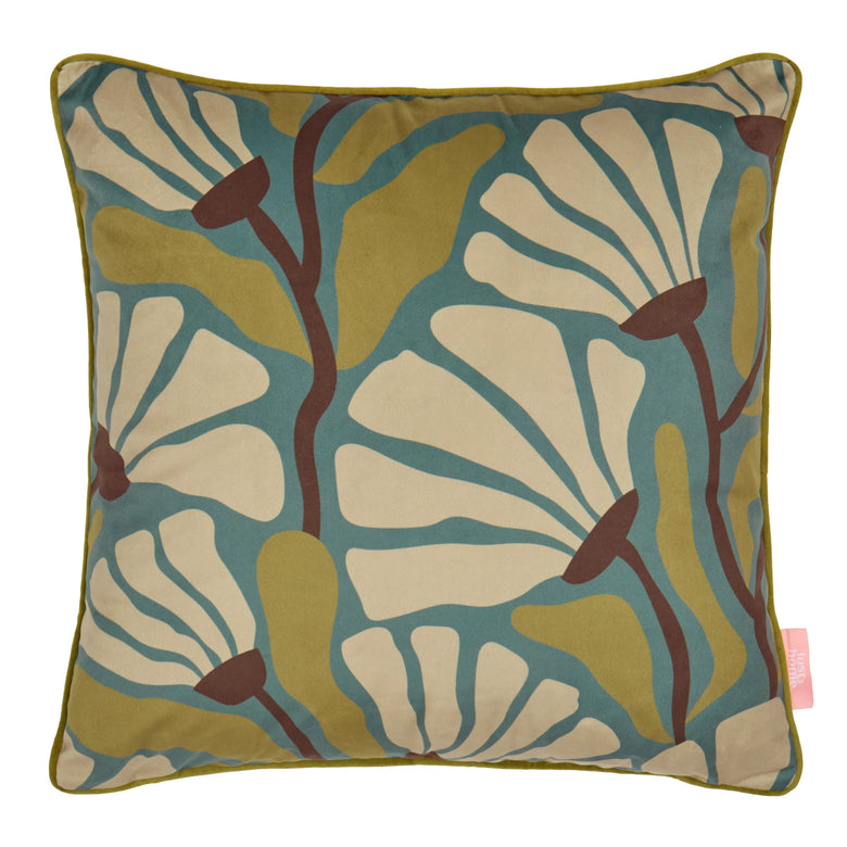 Mad for Matisse Square Cushion in Walnut, Wasabi on Teal