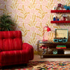 Roomset of matisse pattern wallpaper in ballet pink and deep mustard colourway 