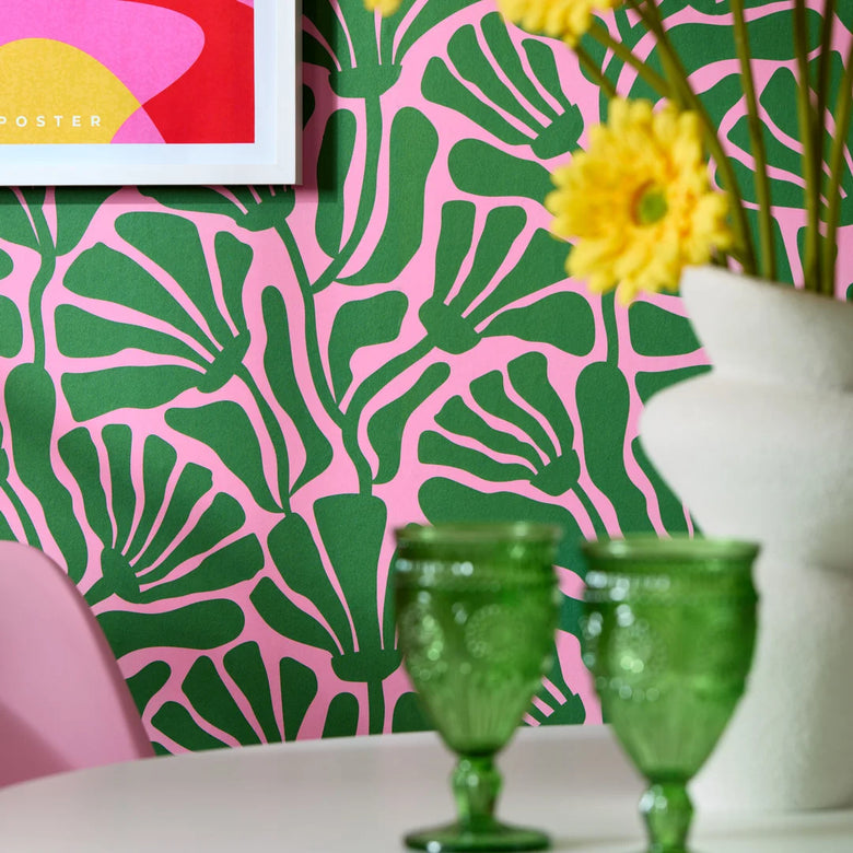 Mad for Matisse Wallpaper in Green and Pink