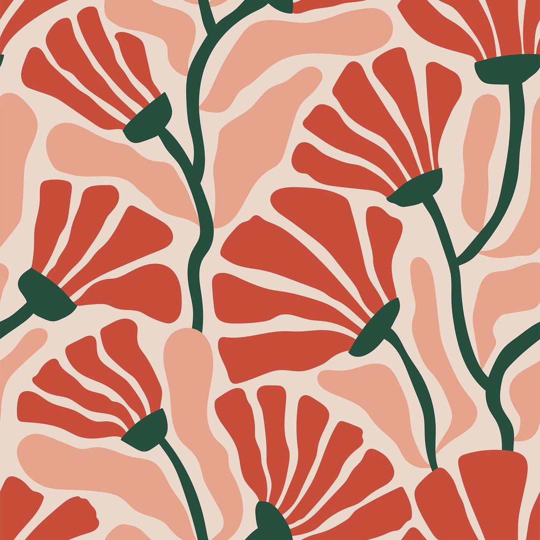 Sample of Mad for Matisse Wallpaper in Peach, Chilli and Seaweed Green