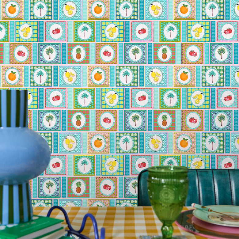 Mattonella Motif Wallpaper in Multicoloured