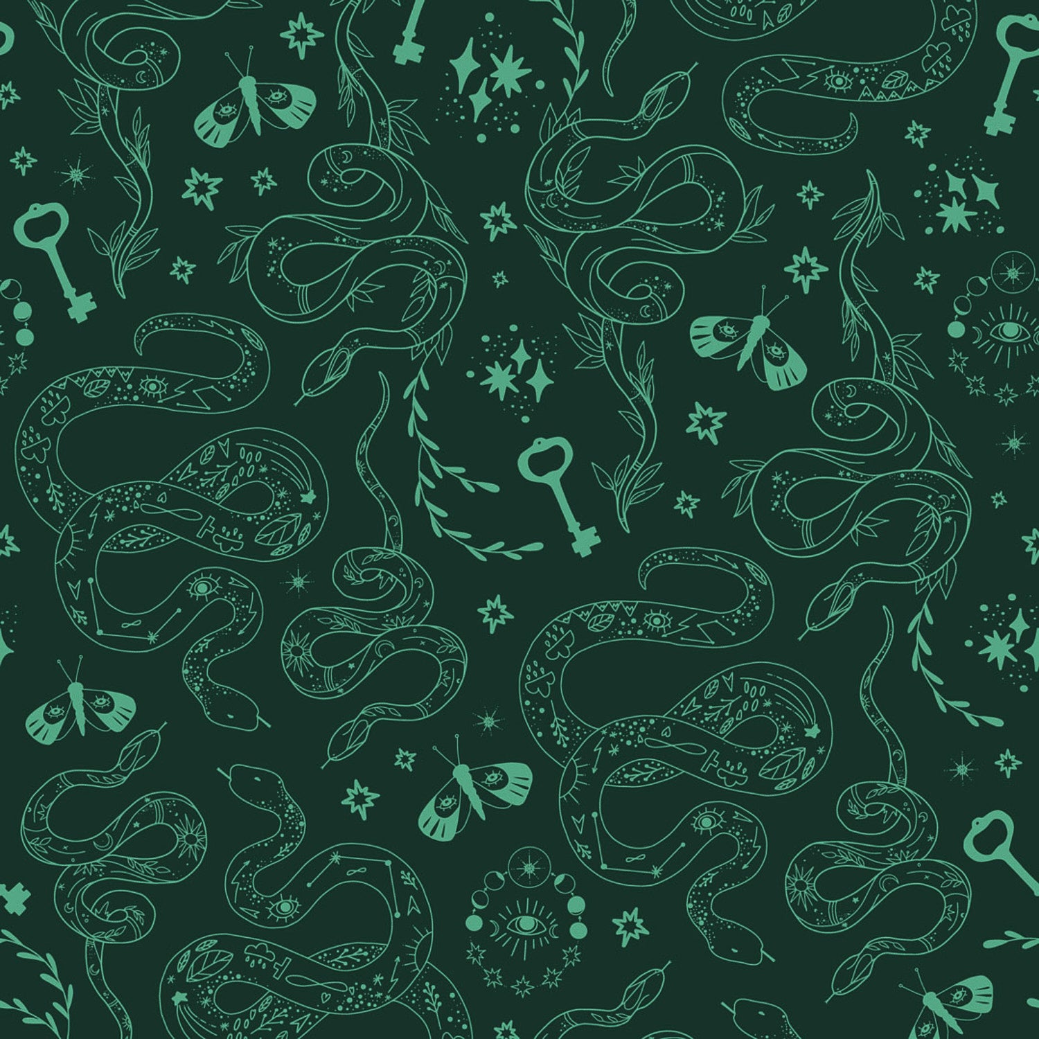 Medusa Wallpaper in Green Ink and Colourfornia