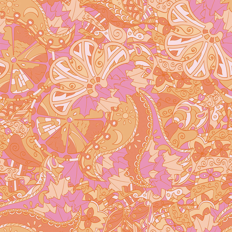 Thumbnail of contemporay 70s, mehndi design wallpaper in hot pink and orange colourway 