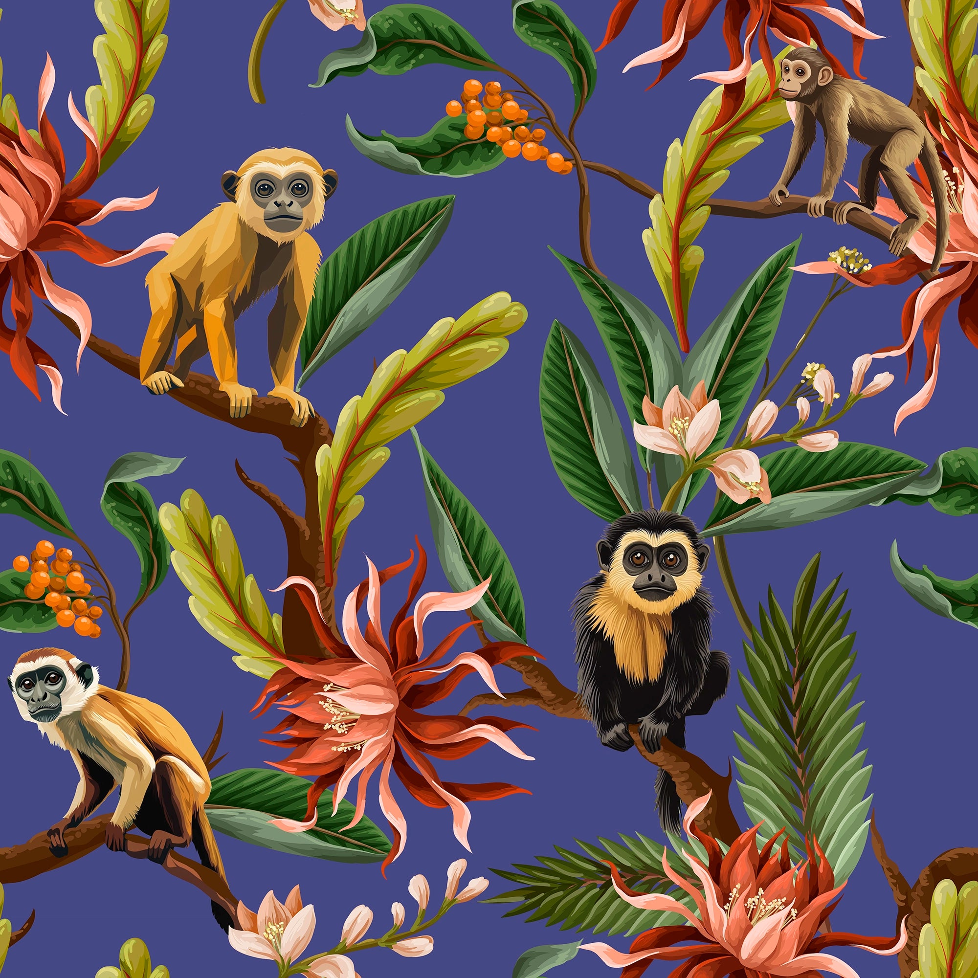 Monkey Business Wallpaper in Deep Blue