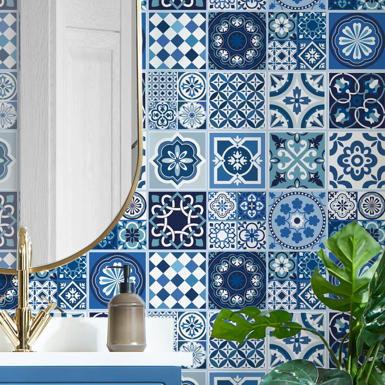 Moorish Mosaic Wallpaper in Mediterranean Blue
