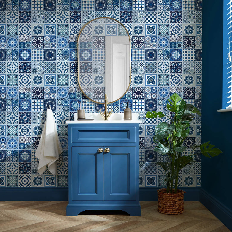 Moorish Mosaic Wallpaper in Mediterranean Blue