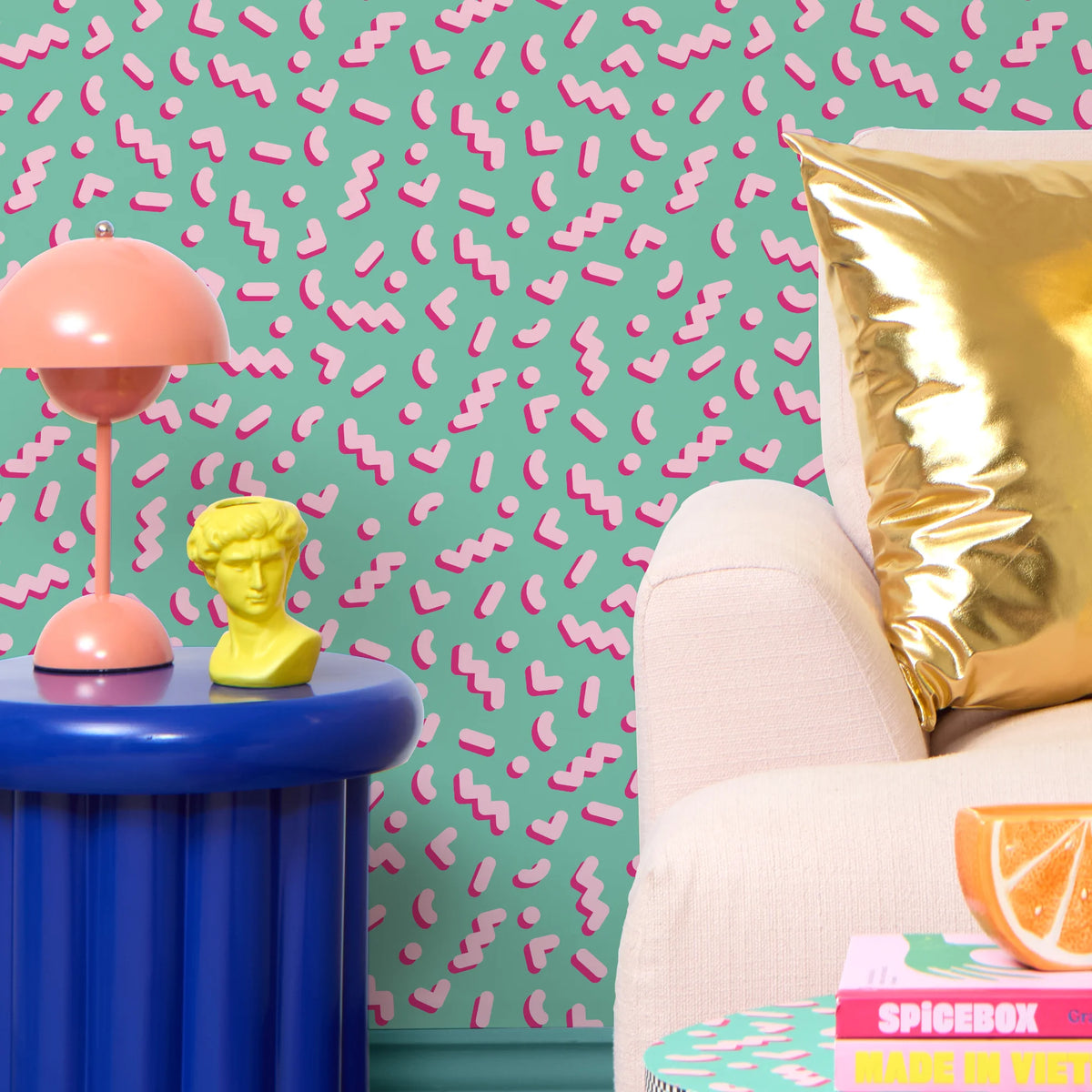 Move To The Music Wallpaper In Miami Mint And Bubblegum Pink – Lust Home