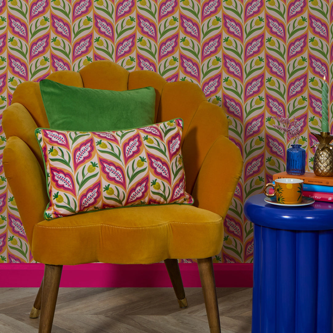 Not A Petal Out Of Place Bolster Cushion in Pinks, Orange & Yellow