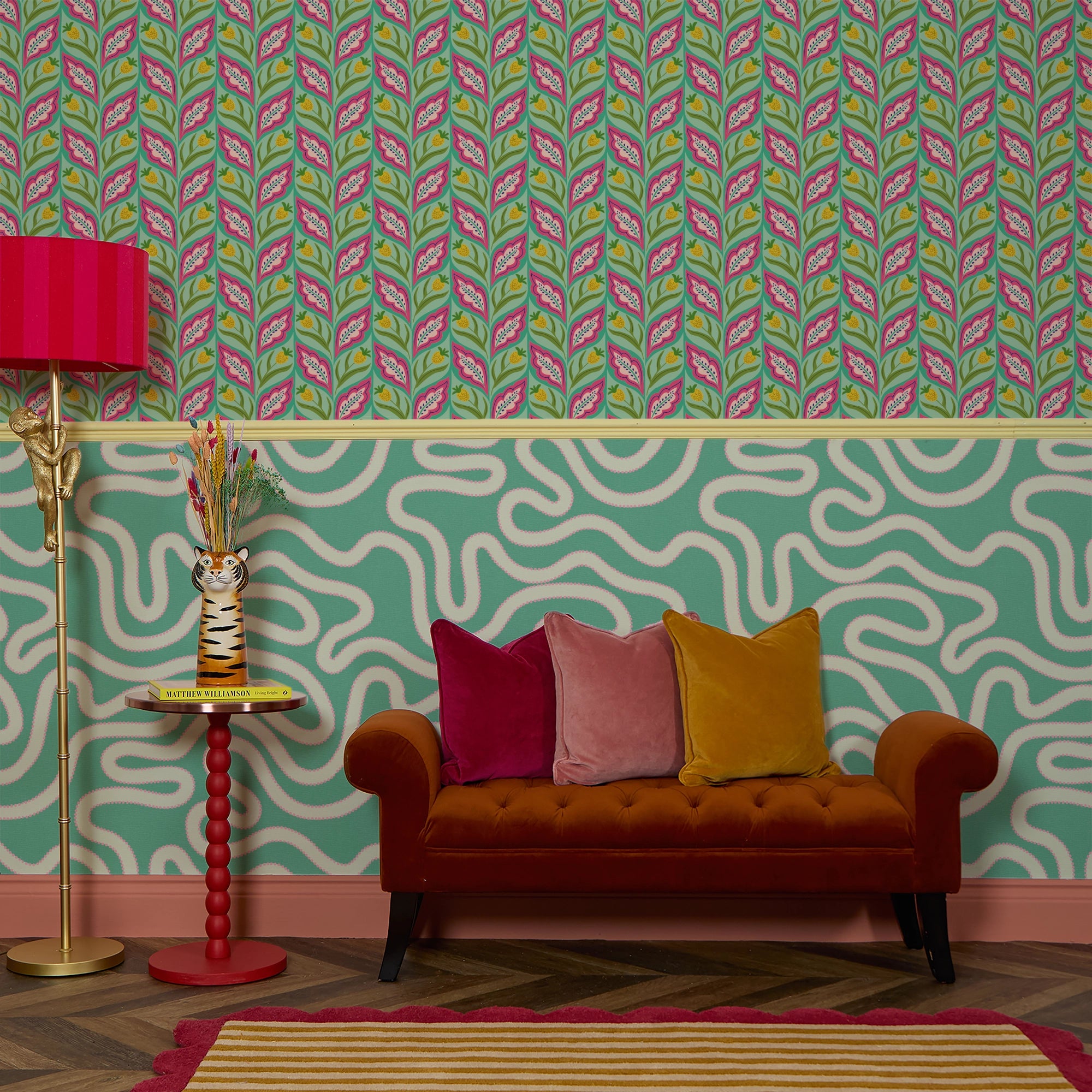 Not a Petal out of Place Wallpaper in Pinks on Greens