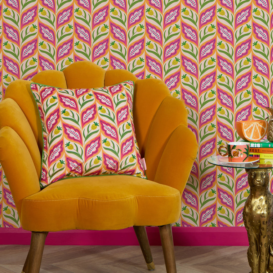 Not A Petal Out Of Place Square Cushion in Pinks, Orange & Yellow