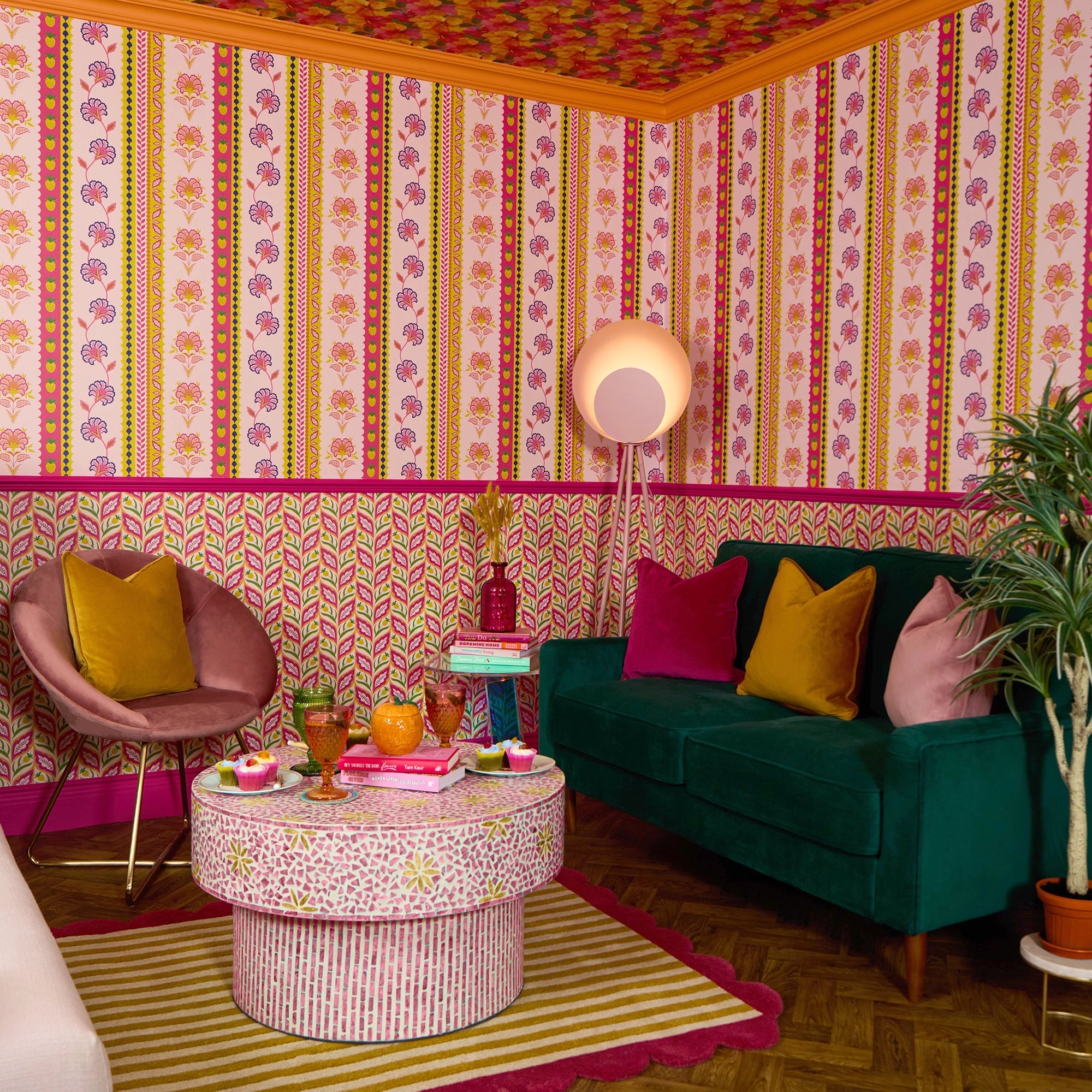 Not a Petal out of Place Wallpaper in Pinks, Orange and Yellow