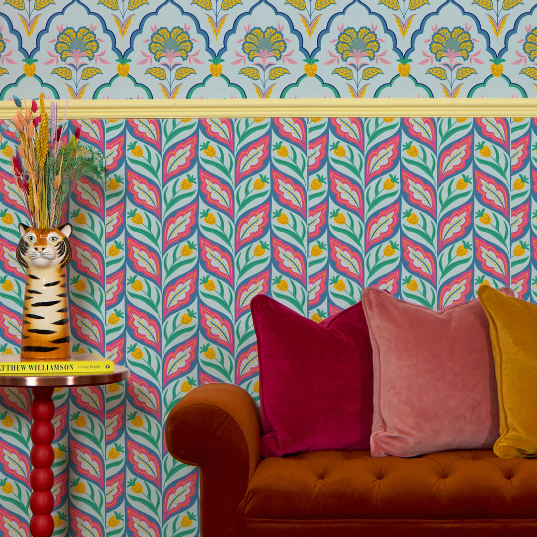 Not a Petal out of Place Wallpaper in Pinks on Blues