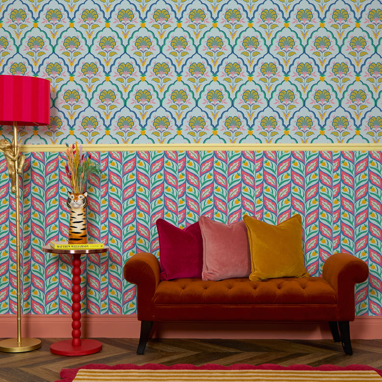 Not a Petal out of Place Wallpaper in Pinks on Blues