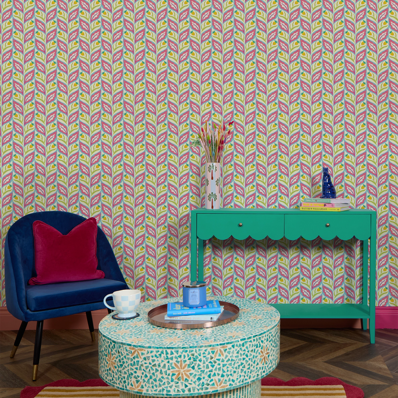 Not a Petal out of Place Wallpaper in Brights on Cream
