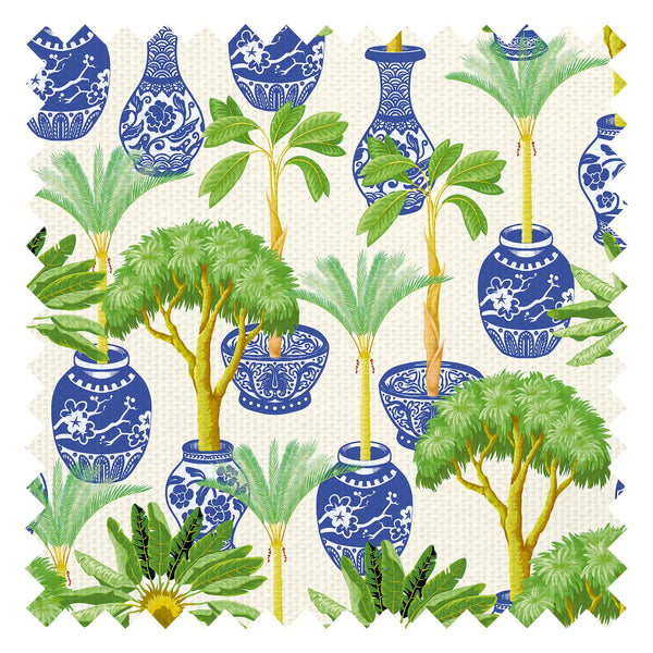 Out of the Blue Fabric in Blue and Green on Cream