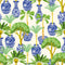 Out of the Blue Wallpaper in Blue and Green on Cream