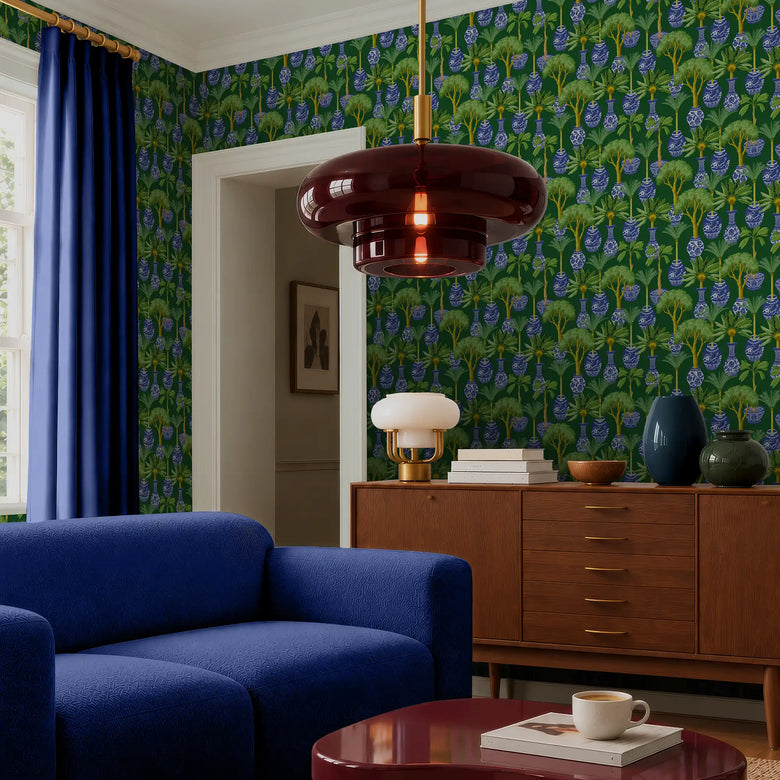Out of the Blue Wallpaper in Blue and Green on Green