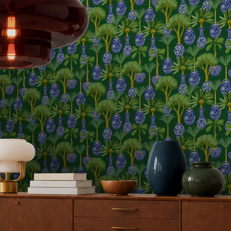 Out of the Blue Wallpaper in Blue and Green on Green