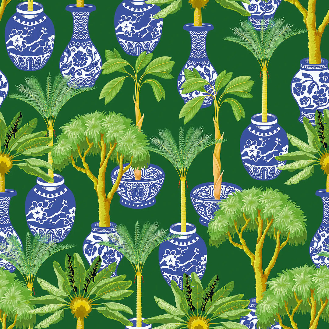 Out of the Blue Wallpaper in Blue and Green on Green