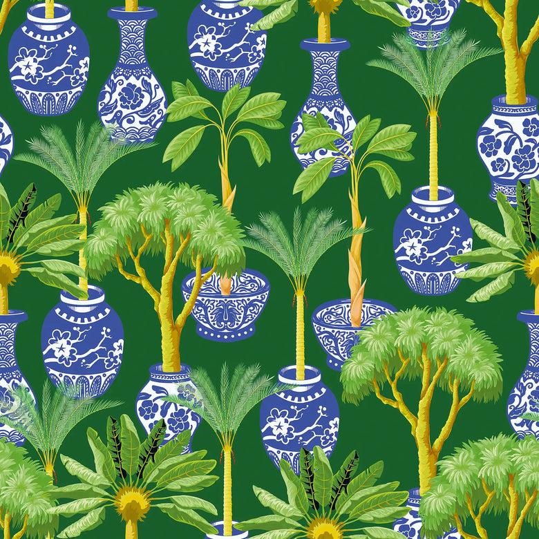 Out of the Blue Wallpaper in Blue and Green on Green