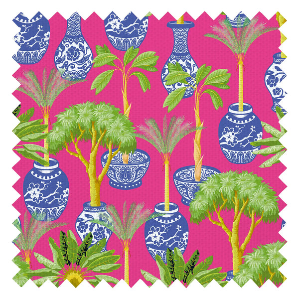 Out of the Blue Fabric in Blue and Green on Hot Pink