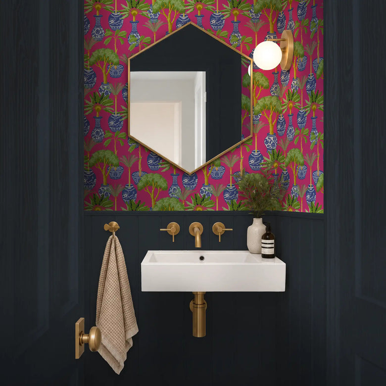 Out of the Blue Wallpaper in Blue and Green on Hot Pink